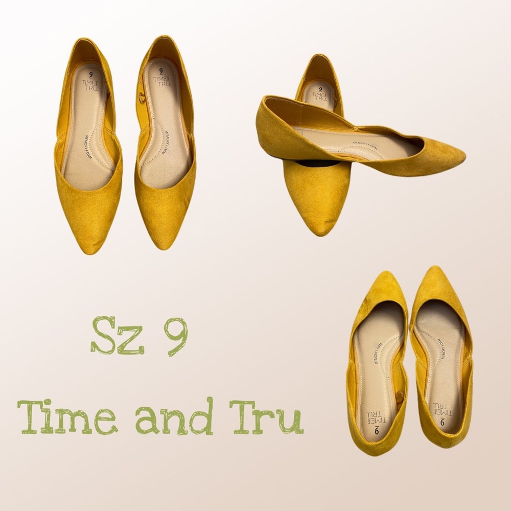 Time and Tru yellow pointed flats
